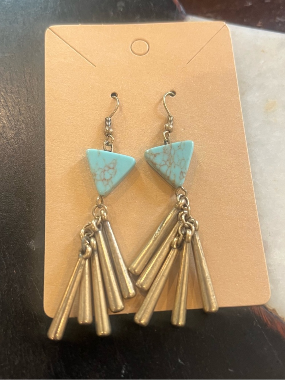 Lucky Brand Turquoise Triangle Drop Earrings with Gold-Tone Fringe